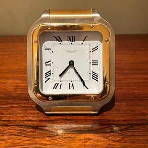 Cartier Santos Alarm Clock - Contrasting Silver/Gold Finish - Kick Stand